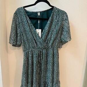ECI Teal and White Patterned Blouse